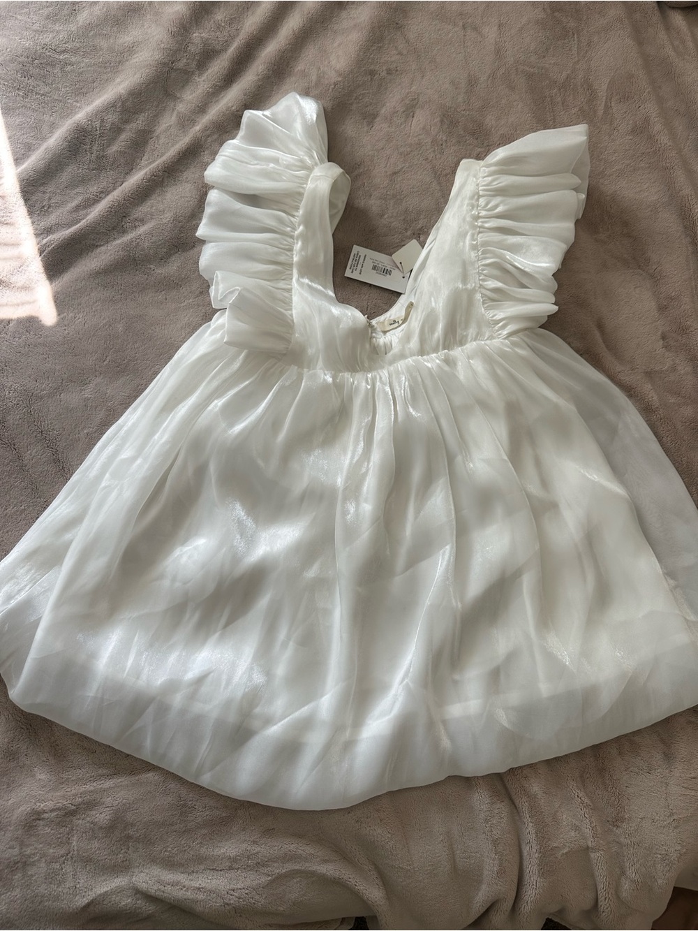 NWT Molly Green White Organza Ruffle Babydoll Mini Dress Size L